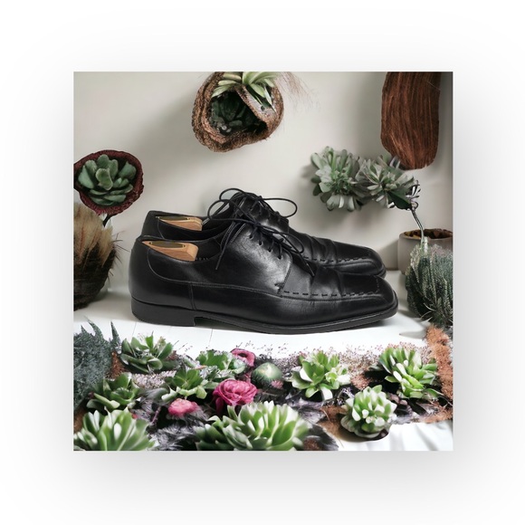 Luxe: Mezlan ♔ Square Toe Stitched Lace Up Dress Shoes ♔ Black Leather ♔ 11.5 ♔ - Picture 1 of 16